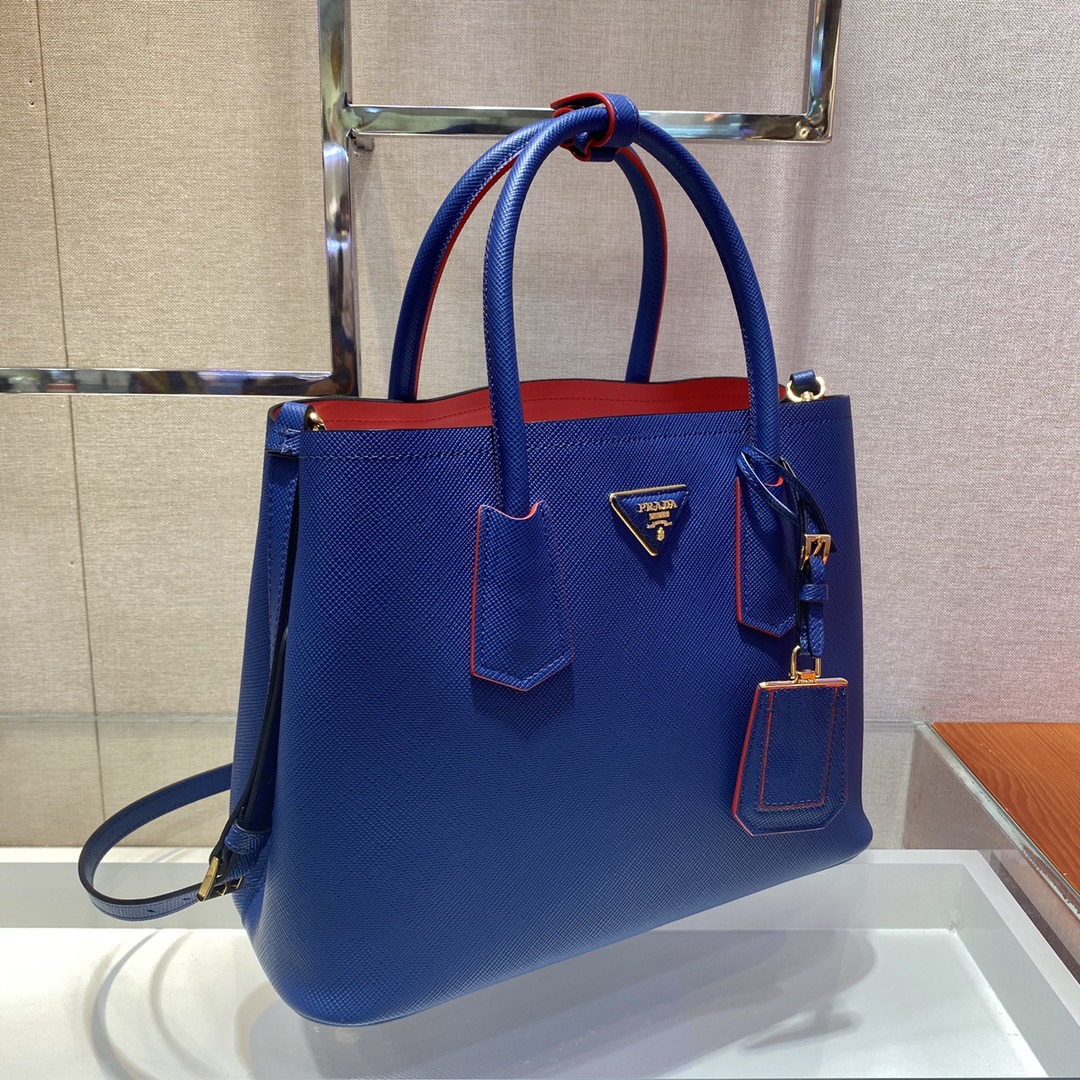 Prada Double Saffiano Leather Bag Shoulder Bag Blue 1BG775